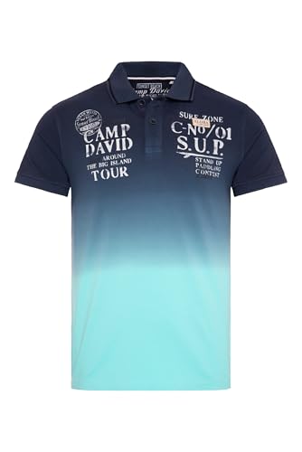 Camp David Herren Pikee-Polo Dip Dye mit Artworks Blue Navy, XXL von Camp David