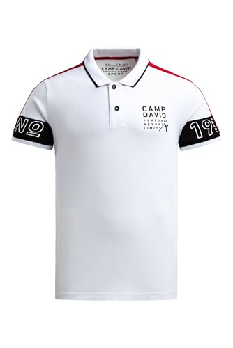 Camp David Herren Pikee-Polo mit Colour-Blocking Opticwhite, XXL von Camp David