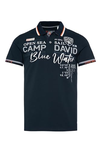 Camp David Herren Pikee-Polo mit Label-Applikationen Blue Navy S von Camp David