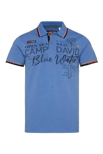 Camp David Herren Pikee-Polo mit Label-Applikationen Sky Blue XXL von Camp David