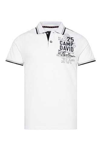 Camp David Herren Pikee-Polo mit Label-Applikationen Opticwhite L von Camp David