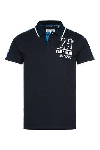 Camp David Herren Pikee-Polo mit Logo-Tapes und Artwork Blue Navy M von Camp David