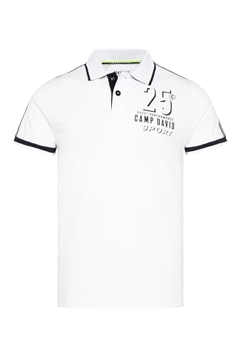 Camp David Herren Pikee-Polo mit Logo-Tapes und Artwork Opticwhite XL von Camp David