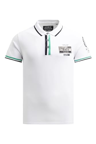 Camp David Herren Pikee-Polo mit Prints und Patches Opticwhite, XXL von Camp David