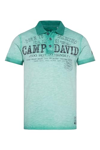 Camp David Herren Polo Oil Dyed mit Artworks Cool Green 4XL von Camp David