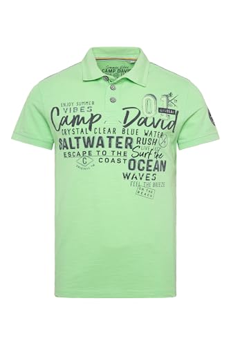 Camp David Herren Polo aus Flammgarn-Pikee mit Label-Applikationen Kiwi Green, S von Camp David