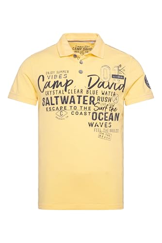 Camp David Herren Polo aus Flammgarn-Pikee mit Label-Applikationen Sun, M von Camp David