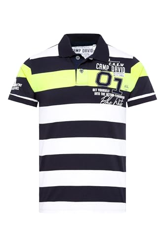 Camp David Herren Polo mit bunten Blockstreifen und Artworks Opticwhite, S von Camp David