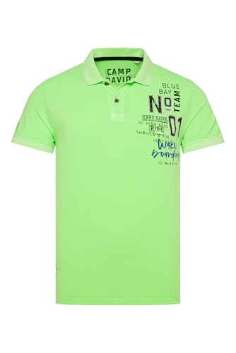 Camp David Herren Poloshirt aus Pikee mit Label Prints Neon Green, XXL von Camp David