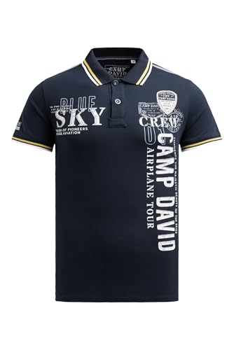 Camp David Herren Poloshirt aus Pikee mit Logo Artworks Blue Navy, 4XL von Camp David