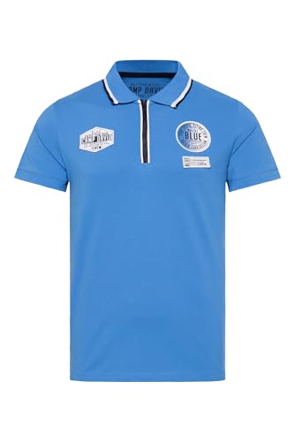 Camp David Herren Poloshirt aus Pikee mit Zipper und Patches Pacific Blue, M von Camp David