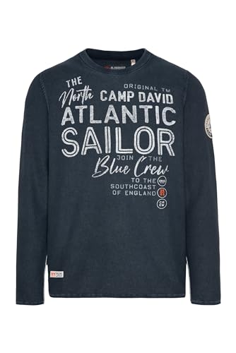 Camp David Herren Pullover Stone Washed mit Frontprint Blue Navy XXXL von Camp David