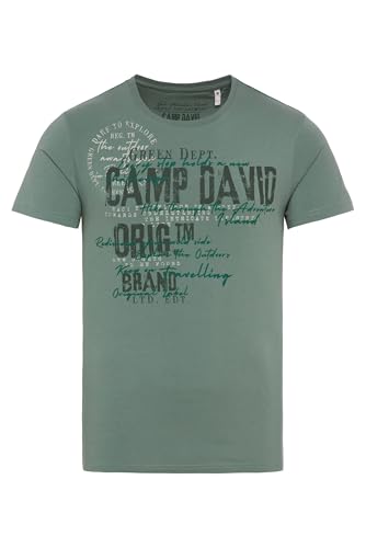 Camp David Herren Rundhalsshirt mit Used- und Puffprint-Details Deep Green, XXXL von Camp David