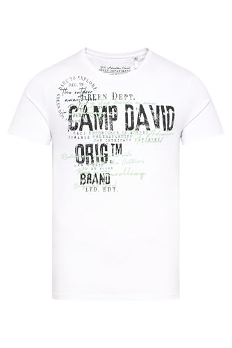 Camp David Herren Rundhalsshirt mit Used- und Puffprint-Details Opticwhite, M von Camp David