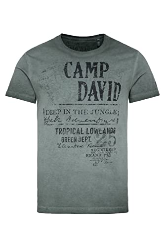 Camp David Herren Rundhalsshirt mit beidseitigen Logo Prints Green Shadow S von Camp David
