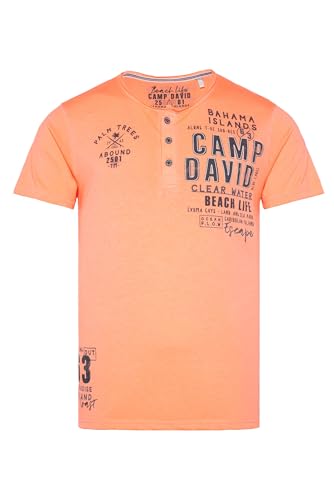Camp David Herren Leichtes Henley-Shirt mit Label Prints Sunset Neon L von Camp David