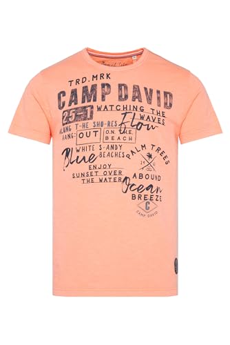 Camp David Herren Rundhalsshirt mit Wording Print Sunset Neon L von Camp David