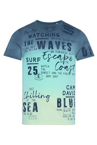 Camp David Herren Streifenshirt Dip Dye mit großen Logo Prints Surf Grey XXL von Camp David