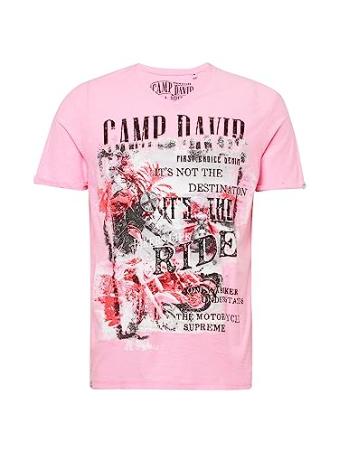 Camp David Herren Shirt schwarz/Pastellrot/hellgrau/hellpink XL von Camp David