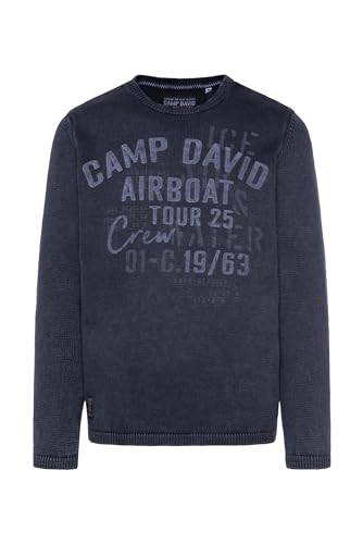 Camp David Herren Stone Washed Pullover mit Label Prints Deep Sea L von Camp David