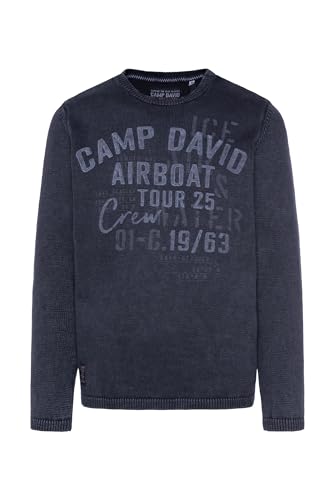 Camp David Herren Stone Washed Pullover mit Label Prints Deep Sea XXXL von Camp David