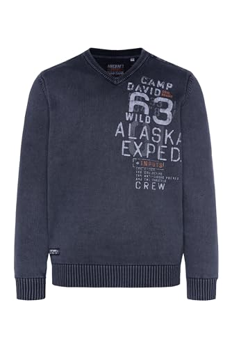 Camp David Herren Stone Washed Pullover mit V-Neck Deep Sea XXXL von Camp David