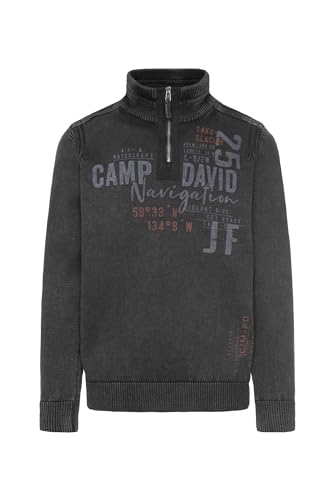 Camp David Herren Stone Washed Troyer-Pullover mit Tapes Black XL von Camp David