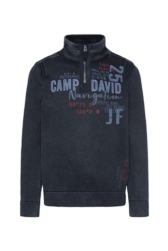 Camp David Herren Stone Washed Troyer-Pullover mit Tapes Deep Sea L von Camp David