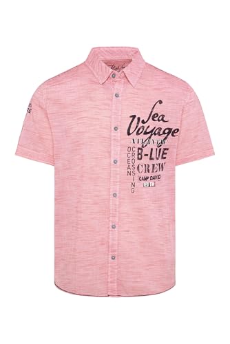 Camp David Herren Streifenhemd Kurzarm mit Label Prints Flag Red, XL von Camp David