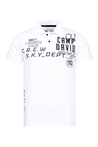 Camp David Herren Streifenpolo mit Artworks und Puffprint-Details Opticwhite, M von Camp David