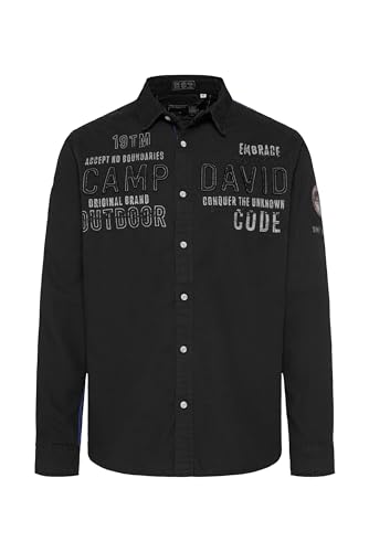Camp David Herren Strukturiertes Langarmhemd mit Logo Artworks Black L von Camp David
