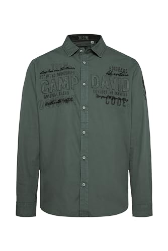 Camp David Herren Strukturiertes Langarmhemd mit Logo Artworks Deep Forest L von Camp David