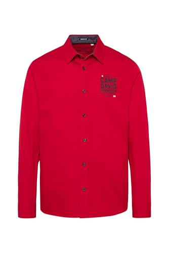 Camp David Herren Strukturiertes Langarmhemd mit Rubber Prints Rising Red XL von Camp David