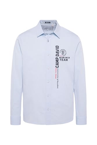 Camp David Herren Strukturiertes Langarmhemd mit Rubber Prints Summer Blue 4XL von Camp David