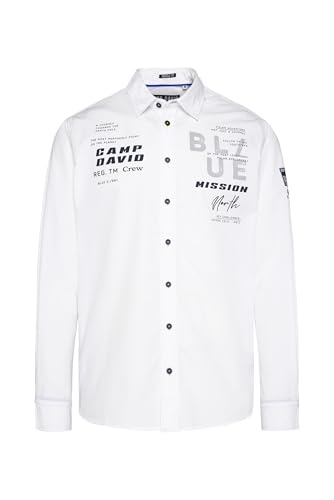 Camp David Herren Strukturiertes Langarmhemd mit Used Print Opticwhite, XXXL von Camp David