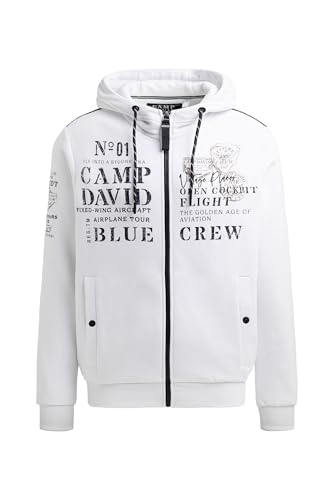 Camp David Herren Sweatjacke mit Kapuze und Logo Artworks Opticwhite, XL von Camp David