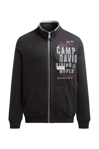 Camp David Herren Sweatjacke mit Pikee-Tapes und Artwork Black, XXL von Camp David