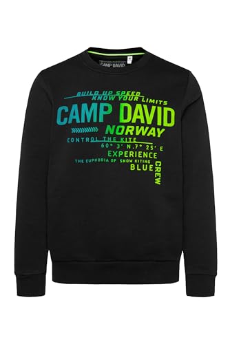 Camp David Herren Sweatshirt mit Buntem Flockprint Black 4XL von Camp David