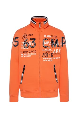 Camp David Herren Sweatshirtjacke mit Label-Applikationen Mission Orange XXXL von Camp David