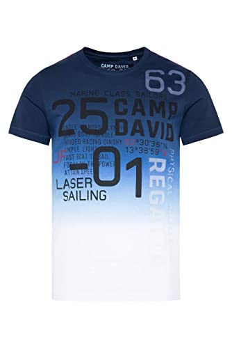 Camp David Herren T-Shirt Dip Dye mit Frontprint Blue Navy L von Camp David