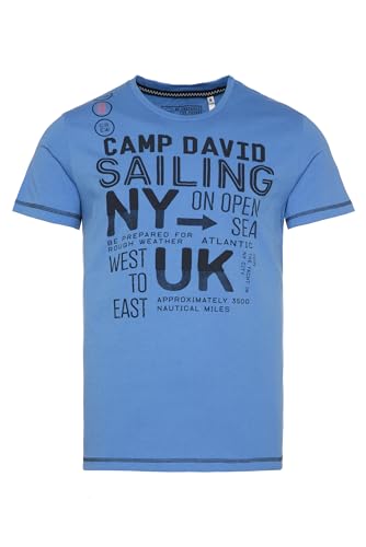 Camp David Herren T-Shirt Rundhals mit Print Artwork Sky Blue XXXL von Camp David