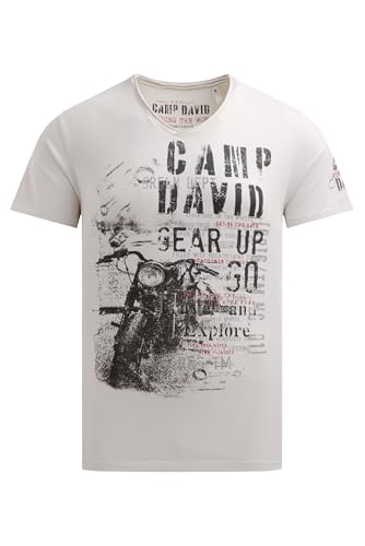 Camp David Herren T-Shirt V-Neck im Used Look mit Photoprint Ash, XXL von Camp David
