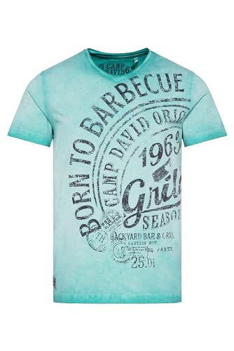 Camp David Herren T-Shirt V-Neck mit Label Print Cool Green L von Camp David