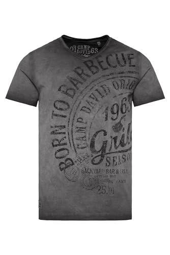 Camp David Herren T-Shirt V-Neck mit Label Print Granite 4XL von Camp David