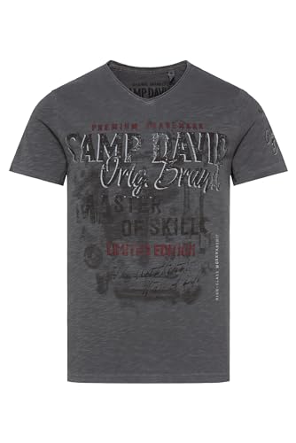 Camp David Herren T-Shirt V-Neck mit Photoprint im Used Look Master Black M von Camp David