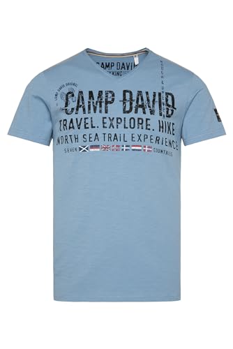 Camp David Herren T-Shirt V-Neck mit Used Prints New Blue L von Camp David