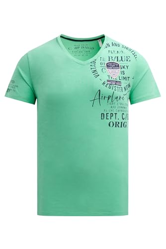 Camp David Herren T-Shirt V-Neck mit Used Prints und Patches Flight Green, XXL von Camp David