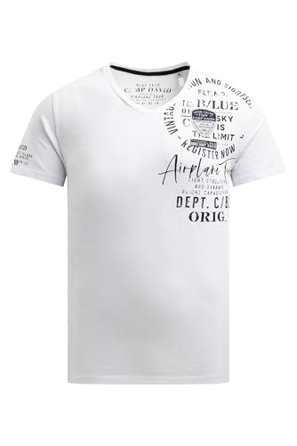 Camp David Herren T-Shirt V-Neck mit Used Prints und Patches Opticwhite, 4XL von Camp David