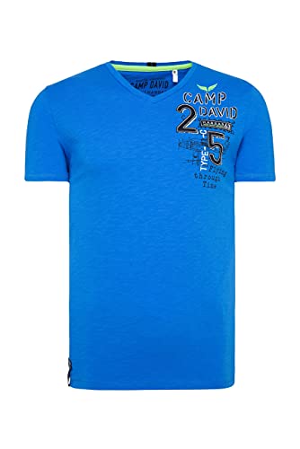 Camp David Herren T-Shirt aus Flammgarn mit Rücken-Artwork Neon Blue L von Camp David