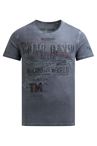 Camp David Herren T-Shirt im Used Look mit Crack Prints Blue Shades, XL von Camp David